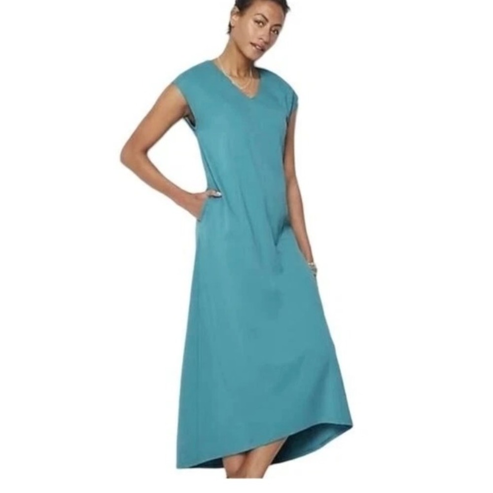 J Jill Wearever Collection Knit Midi Dress Teal Blue NWOT XL Petite Resort Wear